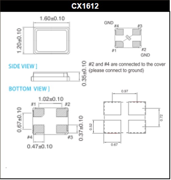 进口小型4脚晶体,贴片1612无源谐振器,CX1612晶振