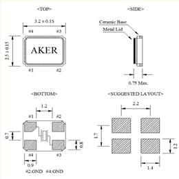 Aker晶振,C3E-25.000-12-3030-X-R,25MHz,3225mm,±30ppm