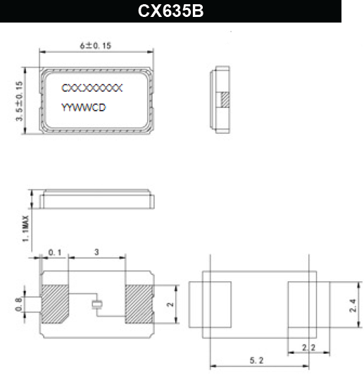 中低频MHZ无源晶振,两脚6035焊盘谐振器,CX635B晶振